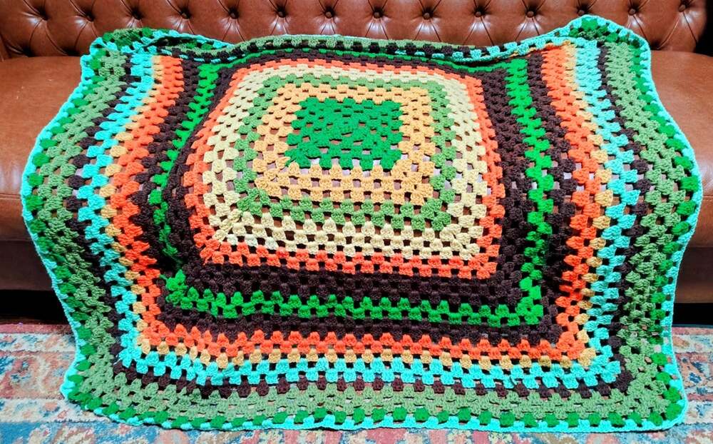 Vintage Handmade Crochet Blanket Afghan 48" X 48"